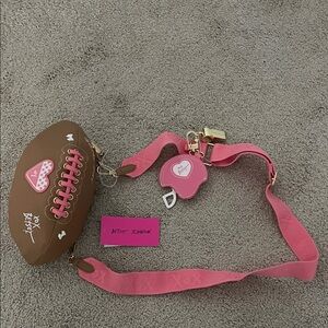 Betsey Johnson Brown and Pink Football Crossbody Bag